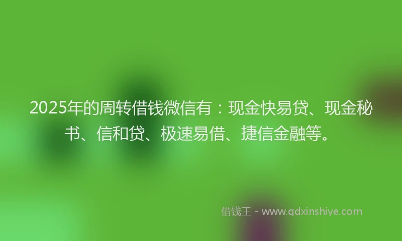 2025年的周转借钱微信有：现金快易贷、现金秘书、信和贷、极速易借、捷信金融等。