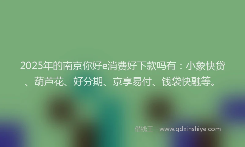 2025年的南京你好e消费好下款吗有：小象快贷、葫芦花、好分期、京享易付、钱袋快融等。
