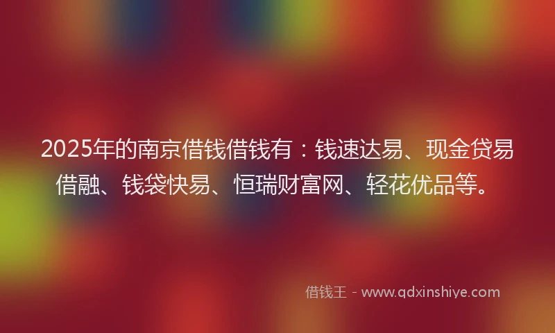 2025年的南京借钱借钱有：钱速达易、现金贷易借融、钱袋快易、恒瑞财富网、轻花优品等。