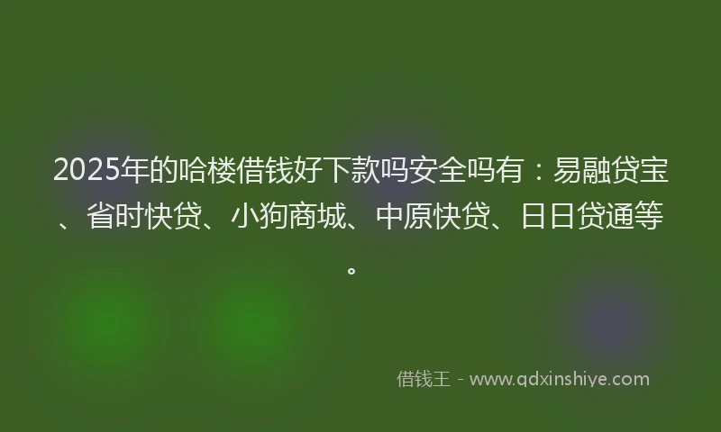 2025年的哈楼借钱好下款吗安全吗有：易融贷宝、省时快贷、小狗商城、中原快贷、日日贷通等。