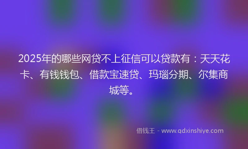 2025年的哪些网贷不上征信可以贷款有：天天花卡、有钱钱包、借款宝速贷、玛瑙分期、尔集商城等。