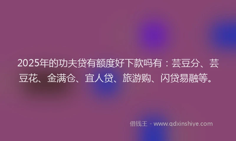 2025年的功夫贷有额度好下款吗有：芸豆分、芸豆花、金满仓、宜人贷、旅游购、闪贷易融等。
