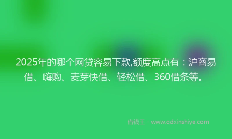 2025年的哪个网贷容易下款,额度高点有：沪商易借、嗨购、麦芽快借、轻松借、360借条等。
