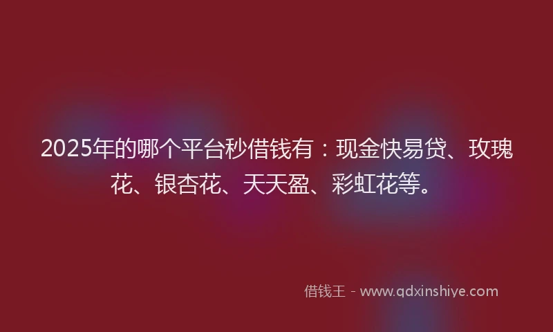 2025年的哪个平台秒借钱有：现金快易贷、玫瑰花、银杏花、天天盈、彩虹花等。