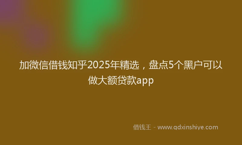 加微信借钱知乎2025年精选，盘点5个黑户可以做大额贷款app