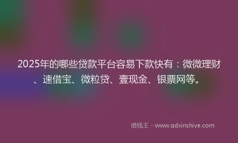 2025年的哪些贷款平台容易下款快有：微微理财、速借宝、微粒贷、壹现金、银票网等。