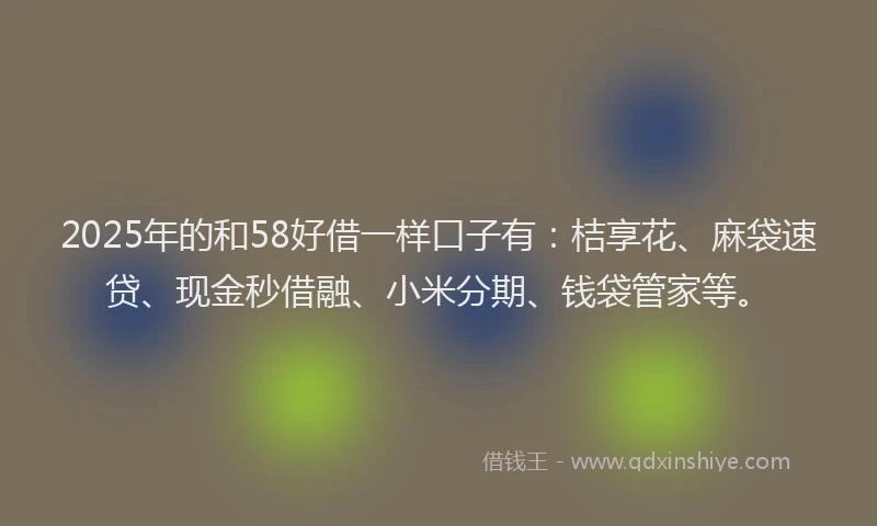2025年的和58好借一样口子有：桔享花、麻袋速贷、现金秒借融、小米分期、钱袋管家等。