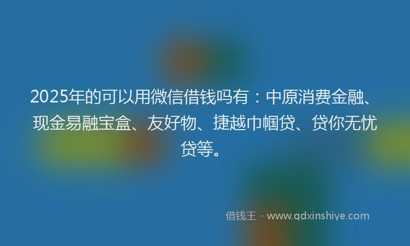 2025年的可以用微信借钱吗有：中原消费金融、现金易融宝盒、友好物、捷越巾帼贷、贷你无忧贷等。