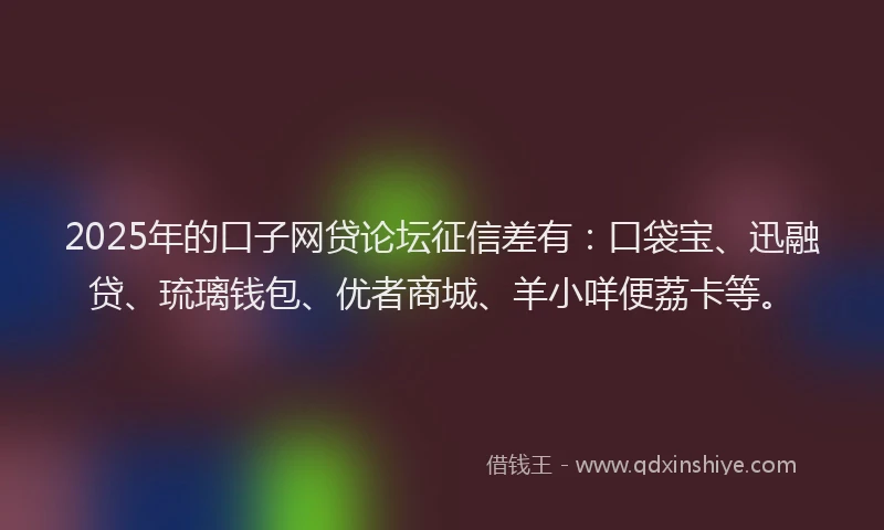 2025年的口子网贷论坛征信差有：口袋宝、迅融贷、琉璃钱包、优者商城、羊小咩便荔卡等。