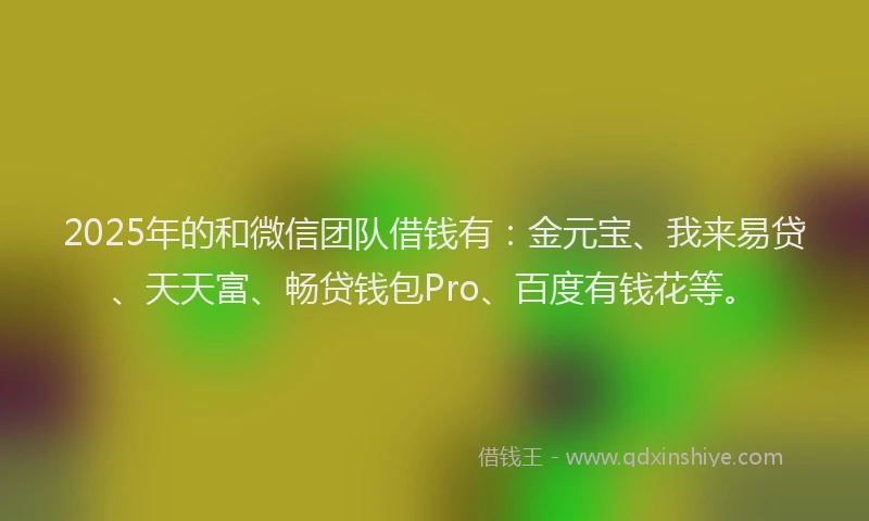 2025年的和微信团队借钱有：金元宝、我来易贷、天天富、畅贷钱包Pro、百度有钱花等。