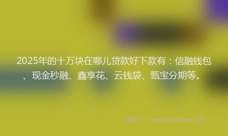 2025年的十万块在哪儿贷款好下款有：信融钱包、现金秒融、鑫享花、云钱袋、甄宝分期等。