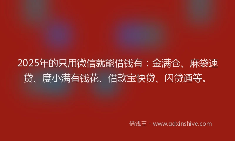 2025年的只用微信就能借钱有：金满仓、麻袋速贷、度小满有钱花、借款宝快贷、闪贷通等。