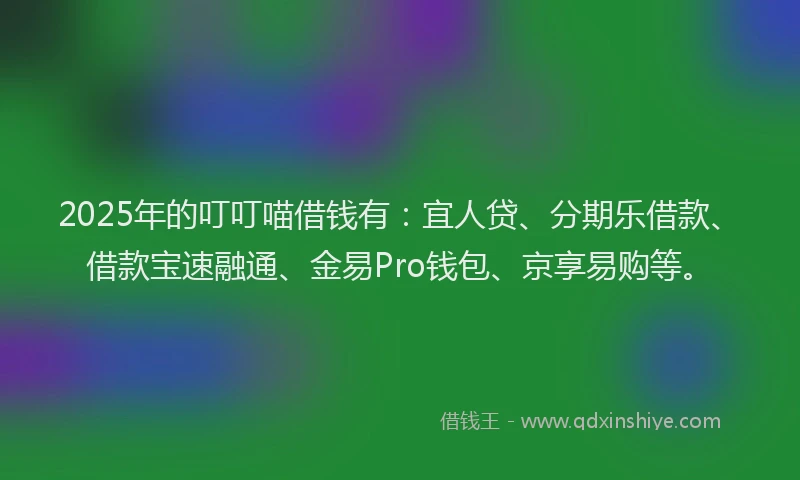 2025年的叮叮喵借钱有：宜人贷、分期乐借款、借款宝速融通、金易Pro钱包、京享易购等。