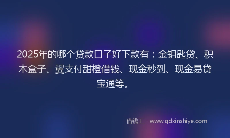 2025年的哪个贷款口子好下款有：金钥匙贷、积木盒子、翼支付甜橙借钱、现金秒到、现金易贷宝通等。