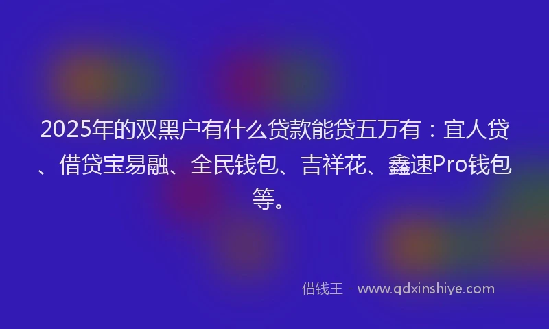 2025年的双黑户有什么贷款能贷五万有：宜人贷、借贷宝易融、全民钱包、吉祥花、鑫速Pro钱包等。