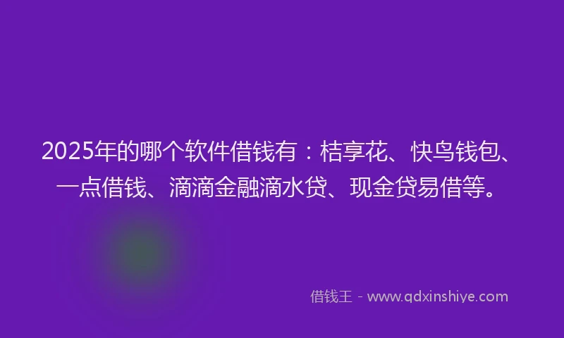 2025年的哪个软件借钱有：桔享花、快鸟钱包、一点借钱、滴滴金融滴水贷、现金贷易借等。