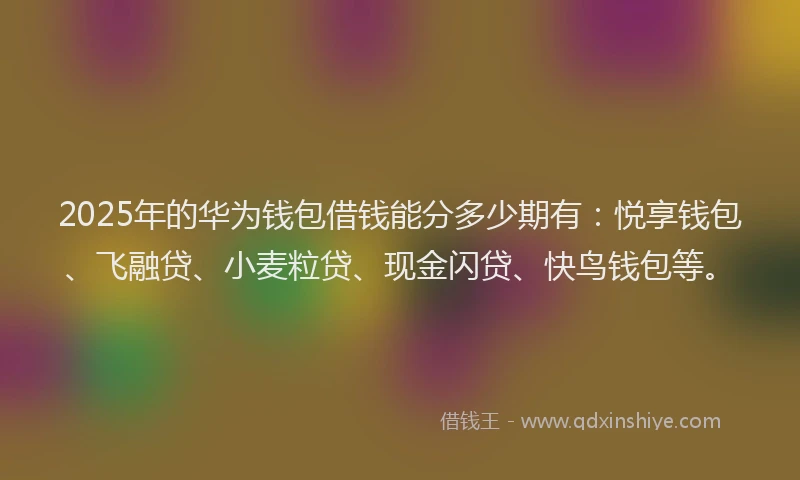 2025年的华为钱包借钱能分多少期有：悦享钱包、飞融贷、小麦粒贷、现金闪贷、快鸟钱包等。