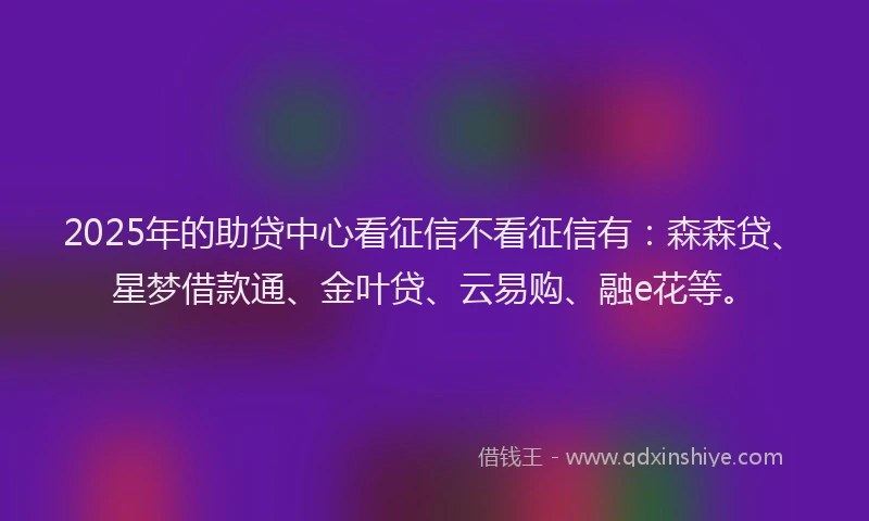 2025年的助贷中心看征信不看征信有：森森贷、星梦借款通、金叶贷、云易购、融e花等。