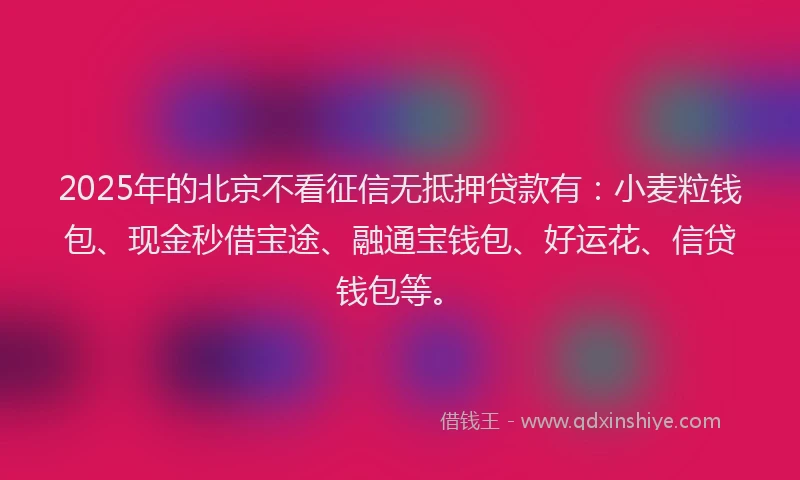 2025年的北京不看征信无抵押贷款有：小麦粒钱包、现金秒借宝途、融通宝钱包、好运花、信贷钱包等。