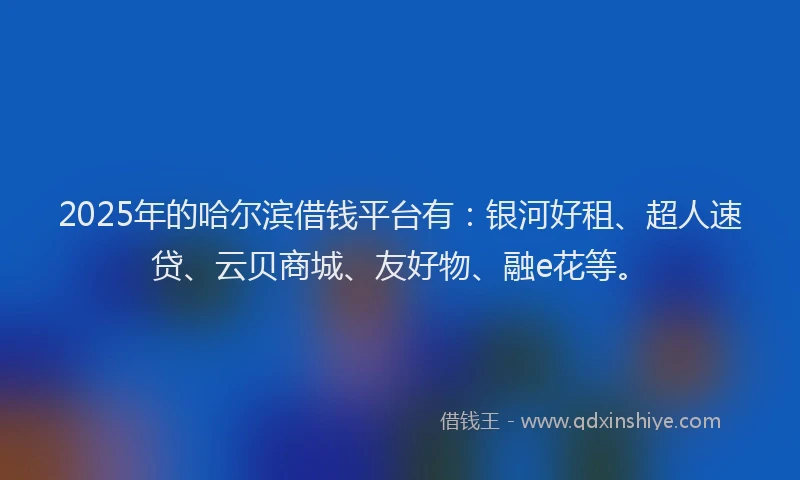2025年的哈尔滨借钱平台有：银河好租、超人速贷、云贝商城、友好物、融e花等。