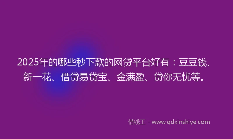 2025年的哪些秒下款的网贷平台好有：豆豆钱、新一花、借贷易贷宝、金满盈、贷你无忧等。