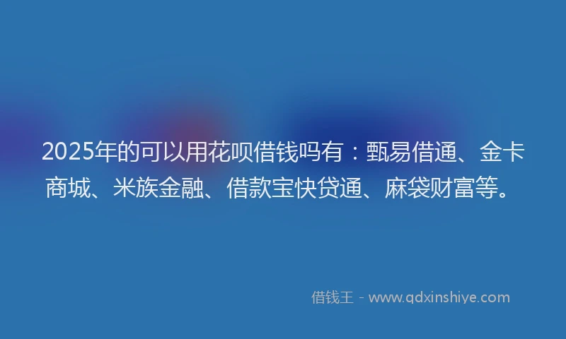 2025年的可以用花呗借钱吗有：甄易借通、金卡商城、米族金融、借款宝快贷通、麻袋财富等。