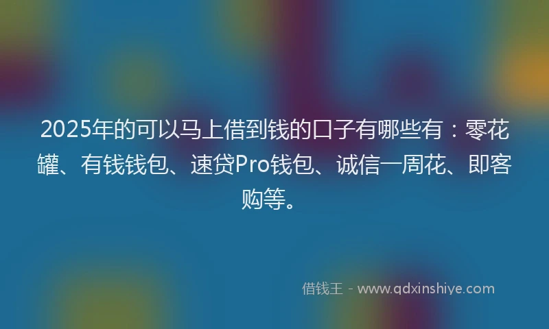 2025年的可以马上借到钱的口子有哪些有：零花罐、有钱钱包、速贷Pro钱包、诚信一周花、即客购等。