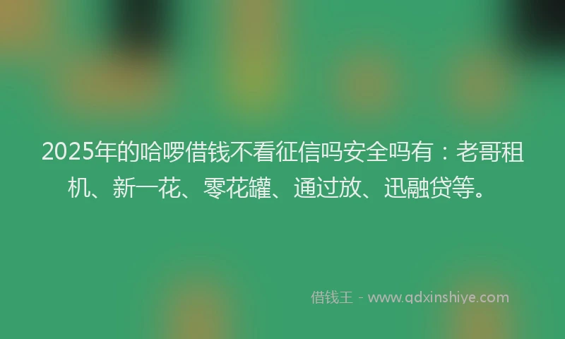 2025年的哈啰借钱不看征信吗安全吗有：老哥租机、新一花、零花罐、通过放、迅融贷等。