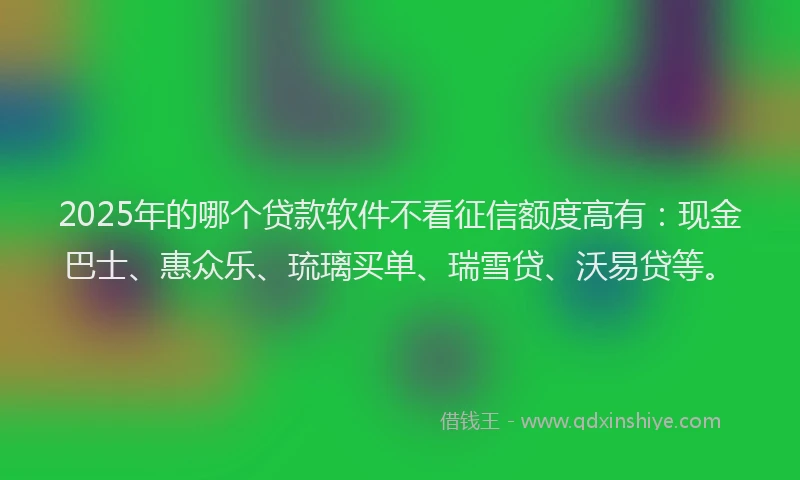 2025年的哪个贷款软件不看征信额度高有：现金巴士、惠众乐、琉璃买单、瑞雪贷、沃易贷等。