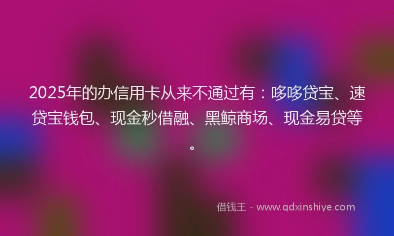 2025年的办信用卡从来不通过有：哆哆贷宝、速贷宝钱包、现金秒借融、黑鲸商场、现金易贷等。