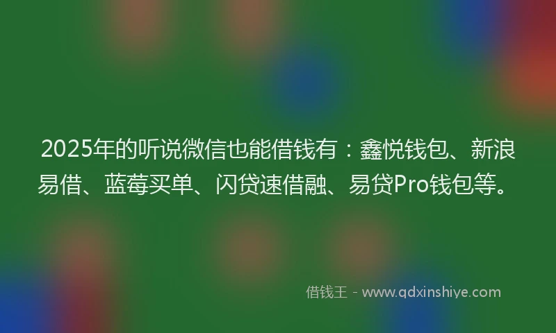 2025年的听说微信也能借钱有：鑫悦钱包、新浪易借、蓝莓买单、闪贷速借融、易贷Pro钱包等。