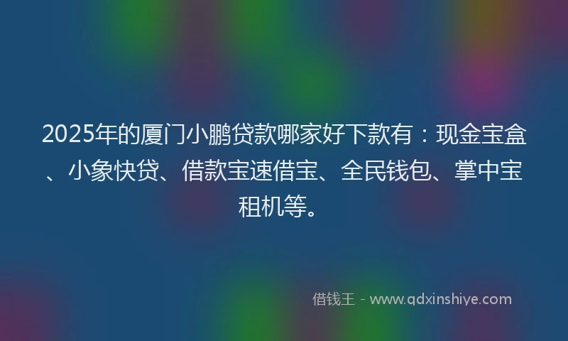 2025年的厦门小鹏贷款哪家好下款有：现金宝盒、小象快贷、借款宝速借宝、全民钱包、掌中宝租机等。
