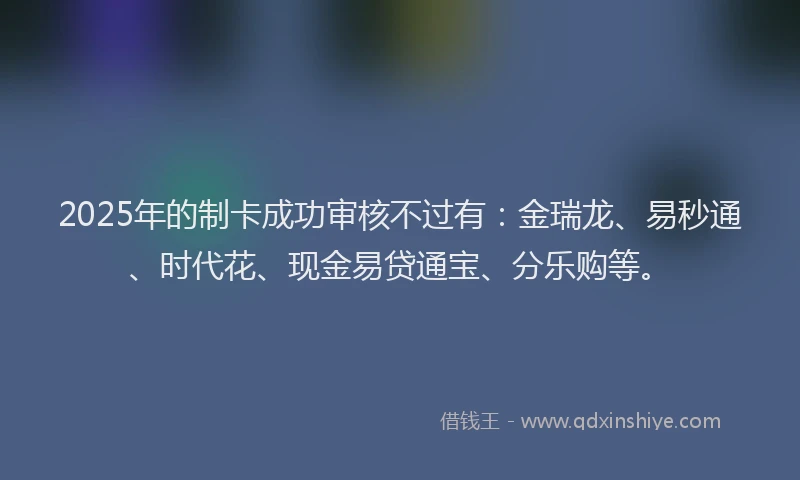 2025年的制卡成功审核不过有：金瑞龙、易秒通、时代花、现金易贷通宝、分乐购等。