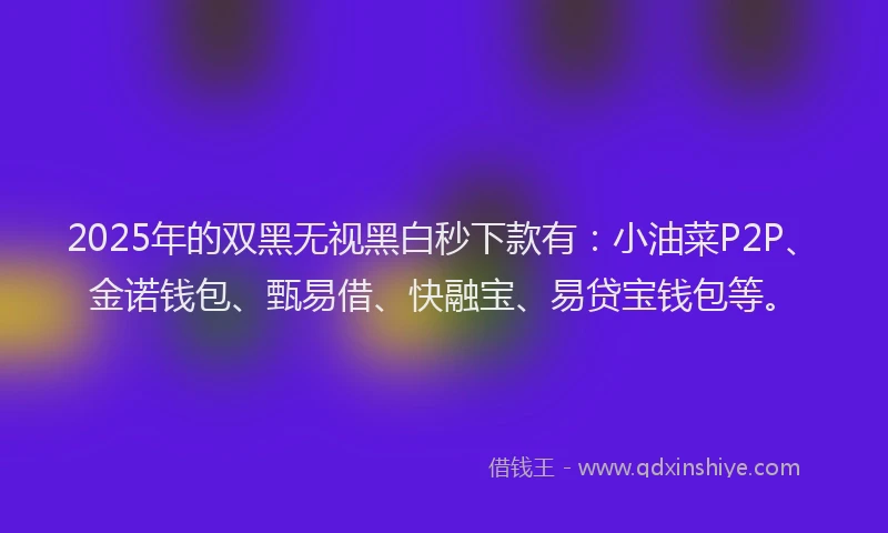 2025年的双黑无视黑白秒下款有：小油菜P2P、金诺钱包、甄易借、快融宝、易贷宝钱包等。