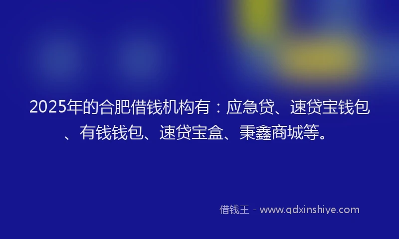 2025年的合肥借钱机构有：应急贷、速贷宝钱包、有钱钱包、速贷宝盒、秉鑫商城等。