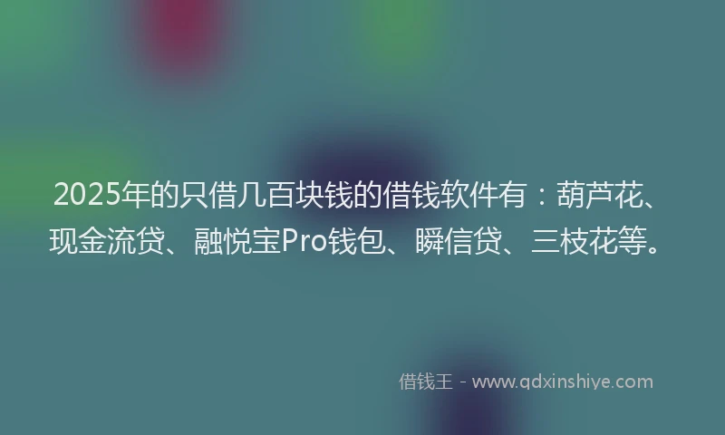 2025年的只借几百块钱的借钱软件有：葫芦花、现金流贷、融悦宝Pro钱包、瞬信贷、三枝花等。