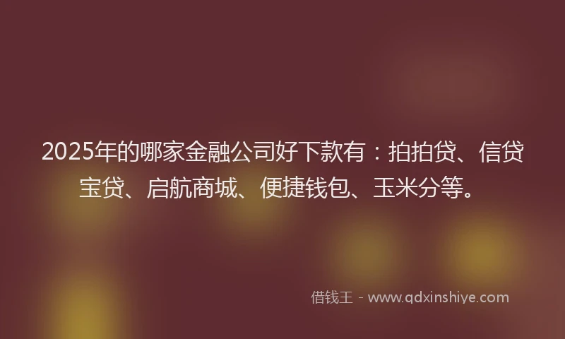 2025年的哪家金融公司好下款有：拍拍贷、信贷宝贷、启航商城、便捷钱包、玉米分等。