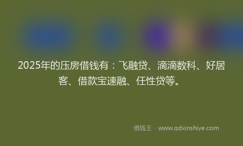 2025年的压房借钱有：飞融贷、滴滴数科、好居客、借款宝速融、任性贷等。