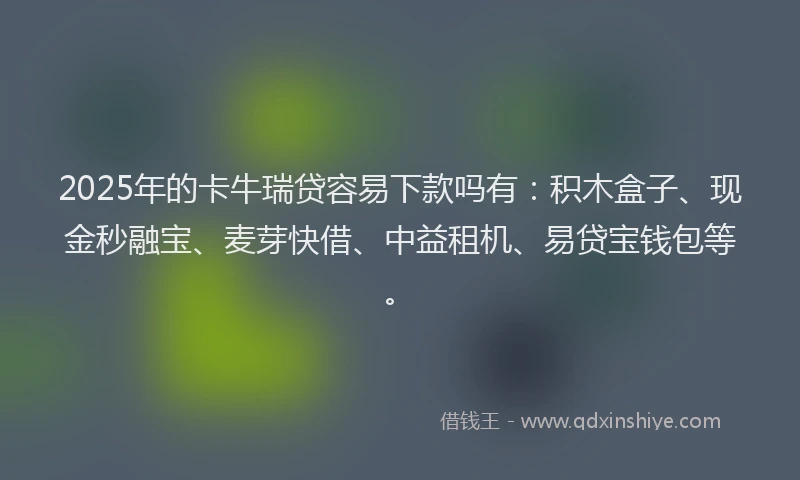 2025年的卡牛瑞贷容易下款吗有：积木盒子、现金秒融宝、麦芽快借、中益租机、易贷宝钱包等。