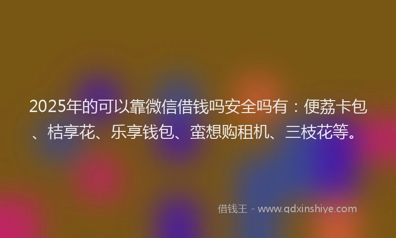 2025年的可以靠微信借钱吗安全吗有：便荔卡包、桔享花、乐享钱包、蛮想购租机、三枝花等。