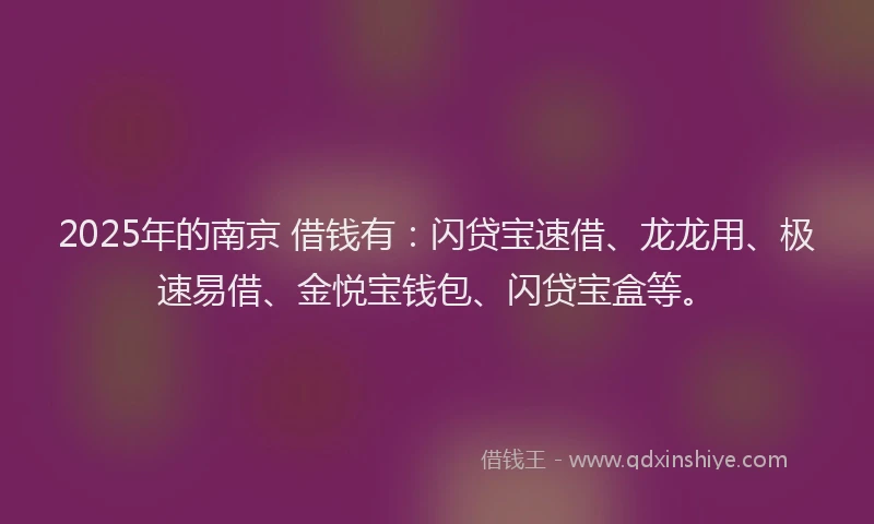 2025年的南京 借钱有：闪贷宝速借、龙龙用、极速易借、金悦宝钱包、闪贷宝盒等。
