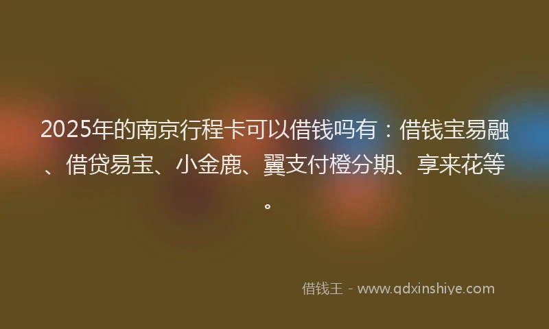 2025年的南京行程卡可以借钱吗有：借钱宝易融、借贷易宝、小金鹿、翼支付橙分期、享来花等。