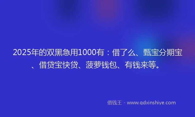 2025年的双黑急用1000有：借了么、甄宝分期宝、借贷宝快贷、菠萝钱包、有钱来等。