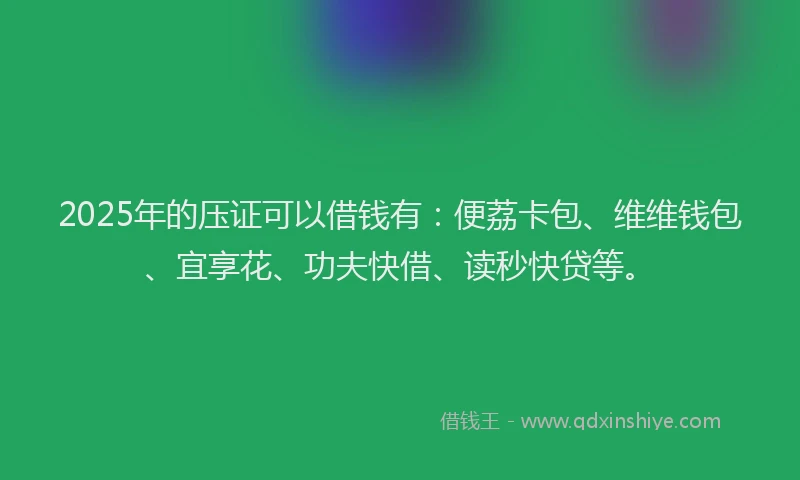 2025年的压证可以借钱有：便荔卡包、维维钱包、宜享花、功夫快借、读秒快贷等。