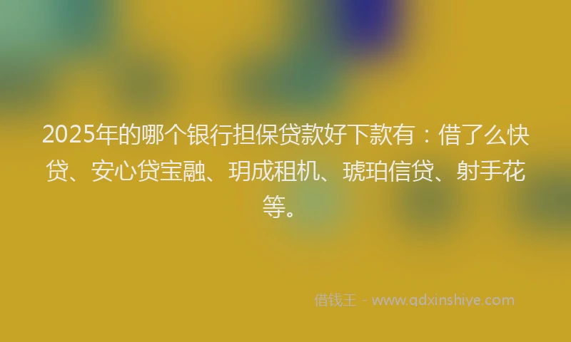 2025年的哪个银行担保贷款好下款有：借了么快贷、安心贷宝融、玥成租机、琥珀信贷、射手花等。