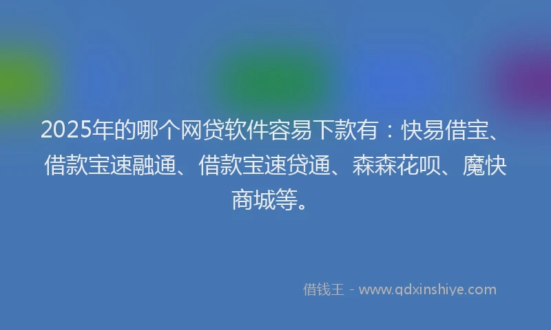 2025年的哪个网贷软件容易下款有：快易借宝、借款宝速融通、借款宝速贷通、森森花呗、魔快商城等。