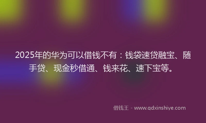 2025年的华为可以借钱不有：钱袋速贷融宝、随手贷、现金秒借通、钱来花、速下宝等。