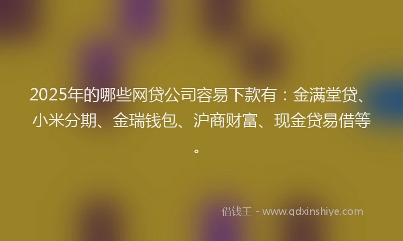 2025年的哪些网贷公司容易下款有：金满堂贷、小米分期、金瑞钱包、沪商财富、现金贷易借等。