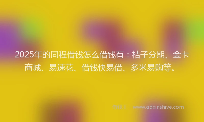 2025年的同程借钱怎么借钱有：桔子分期、金卡商城、易速花、借钱快易借、多米易购等。