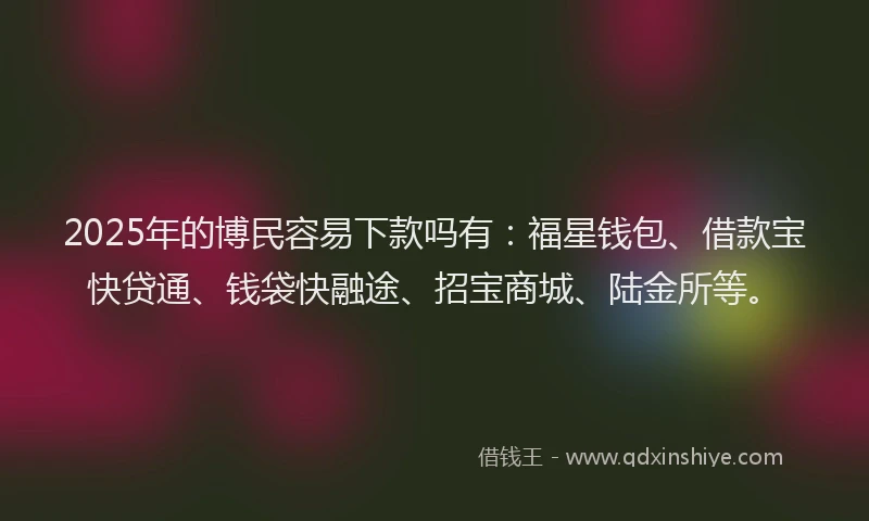 2025年的博民容易下款吗有：福星钱包、借款宝快贷通、钱袋快融途、招宝商城、陆金所等。